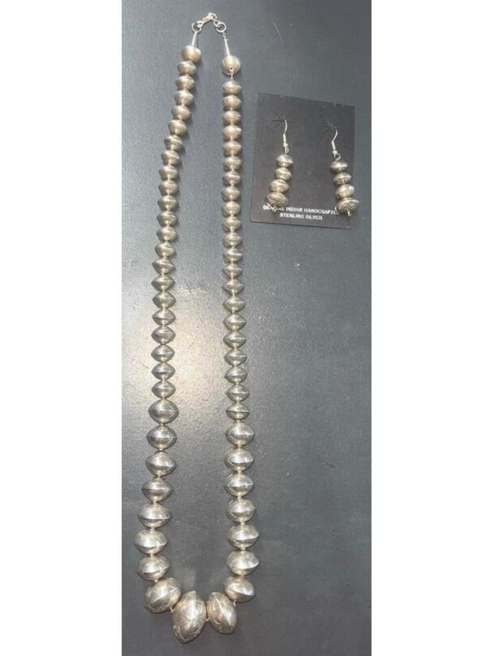Navajo sterling silver turquoise handmade Pearls with earrings traditional style